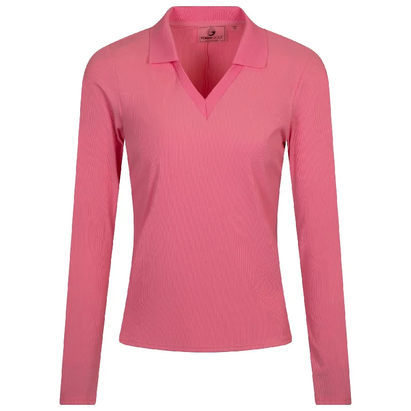 Womens LS V-Neck Rib Polo Sachet Pink - AW24